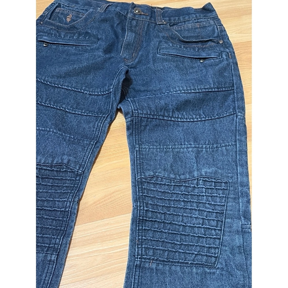 Rocawear Tapered Fit Moto Jeans Mens W34 Dark Wash Ribbed Knee Ankle Zip - Picture 4 of 11